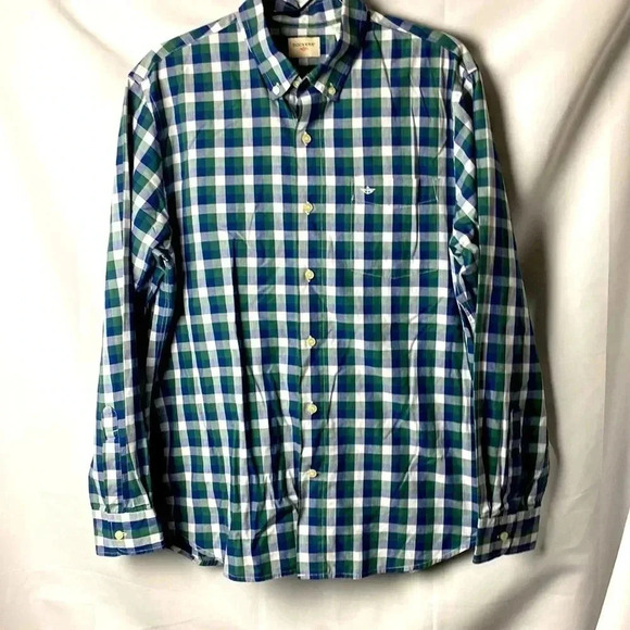 DOCKERS MENS SIZE LARGE BLUE GREEN PLAID LONG SLEEVE BUTTON DOWN SHIRT CLEAN - Picture 1 of 10